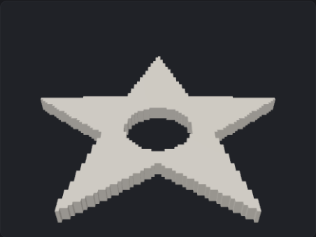 3D preview: the star raised as a solid shape with the hole cut through
