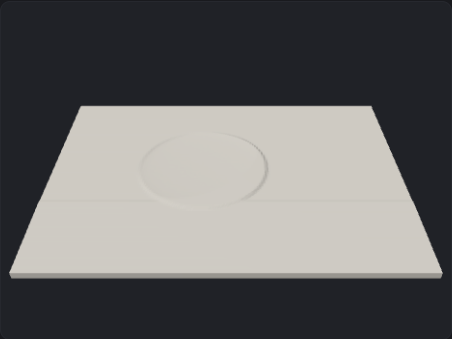 3D preview: a thin plate with the sphere pressed into it, seen from the front