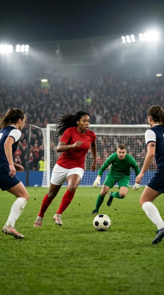 The same woman on the ball with the keeper rushing out